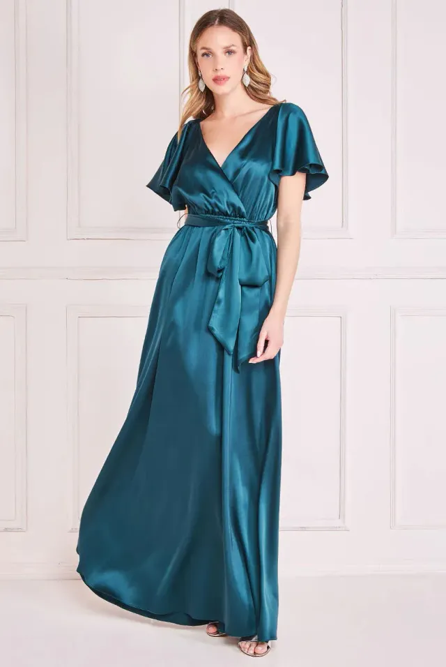 Princesa La Princessa CG3640 kort kjole Emerald-Green satin V-hals