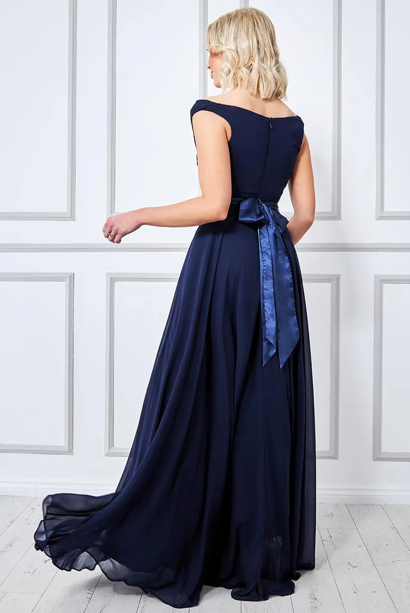 Princesa CG3335 gallakjole chiffon off-shoulder navy