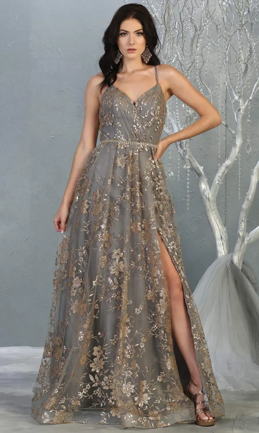 Princesa La Princessa Varenr. 1787 gallakjole Charcoal/Gold glitter