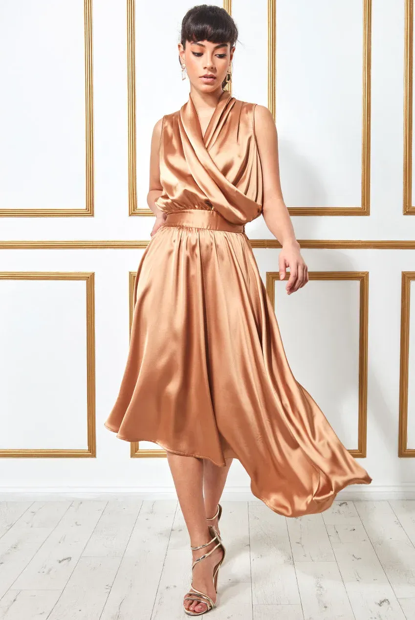 Princesa CG3139 satin midi kjole Bronze 36-44