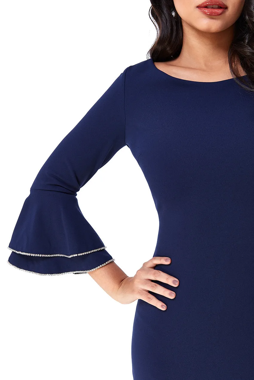Princesa La Princessa CG2392 midikjole navy stretch med ærmedetalje