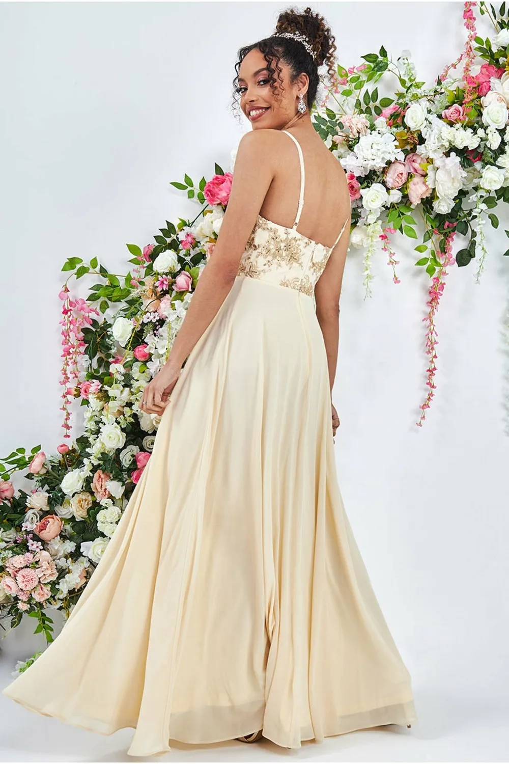 Princesa La Princessa CG3397 chiffonkjole creme V-hals