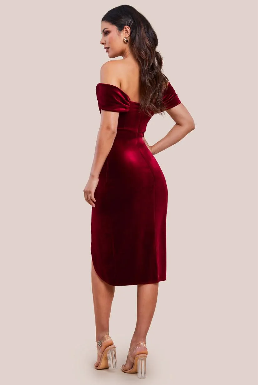 Princesa CG4066 velourkjole burgundy off-shoulder