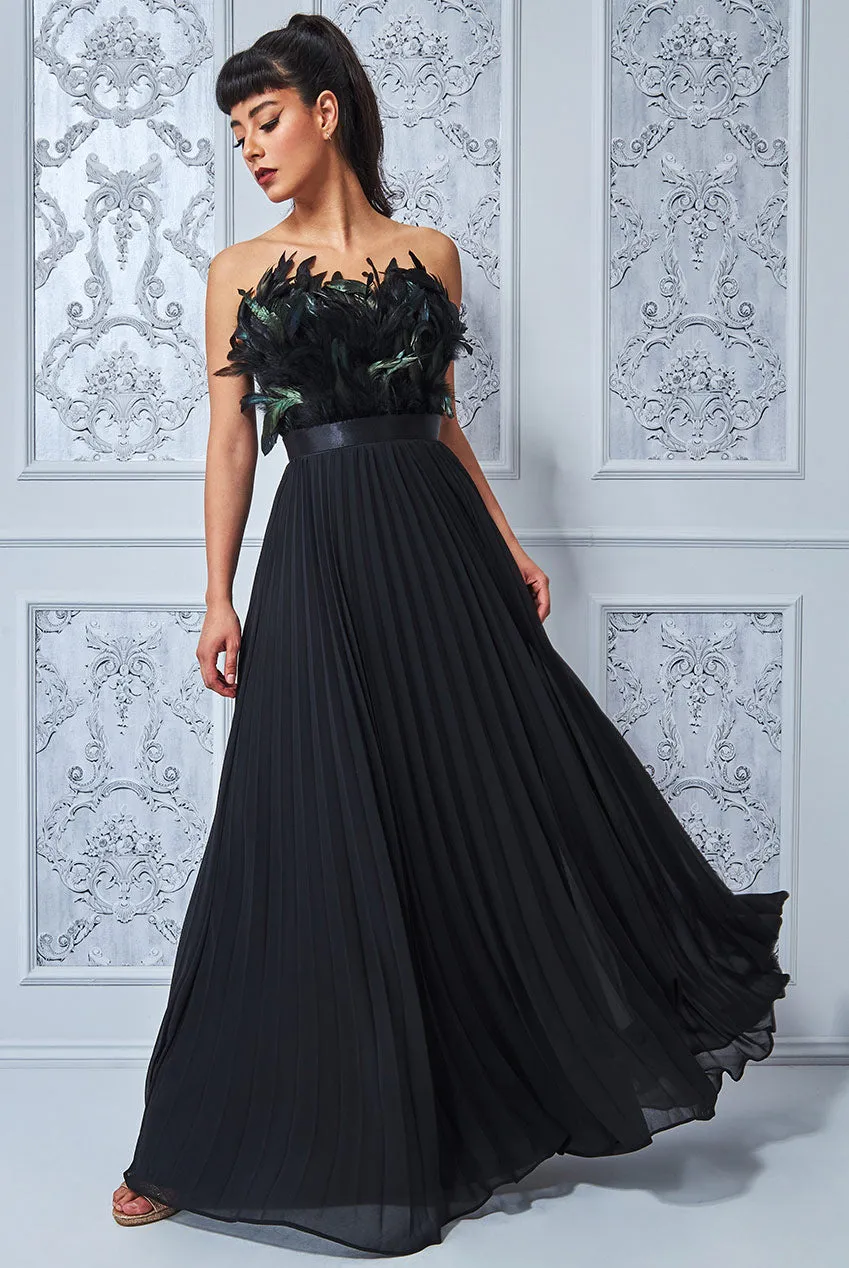 Princesa La Princessa CG3233 gallakjole sort med fjer