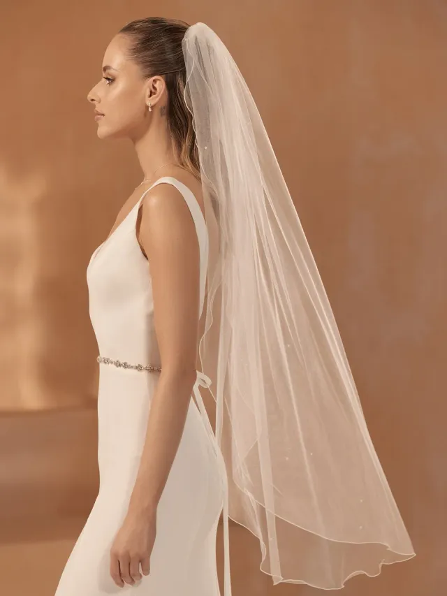 Princesa Veil S475 brudeslør med perler ivory