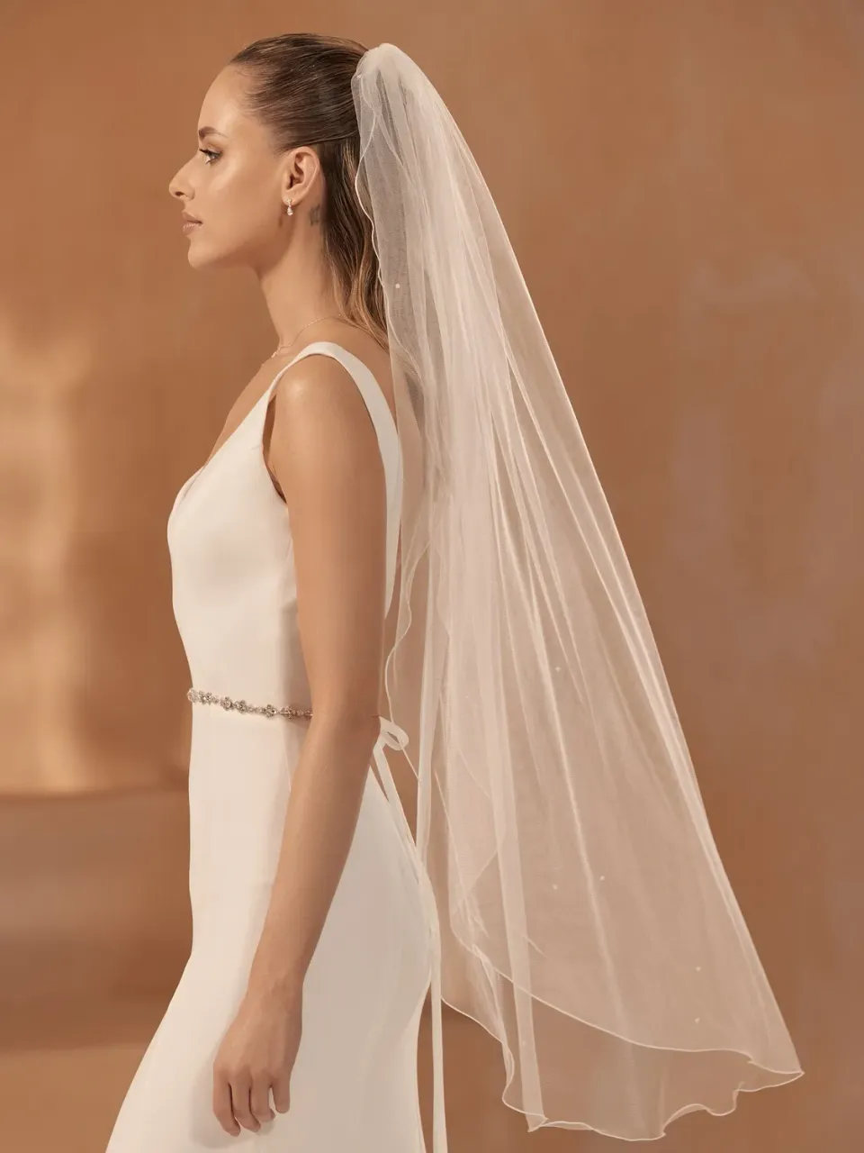 Princesa Veil S475 brudeslør med perler ivory