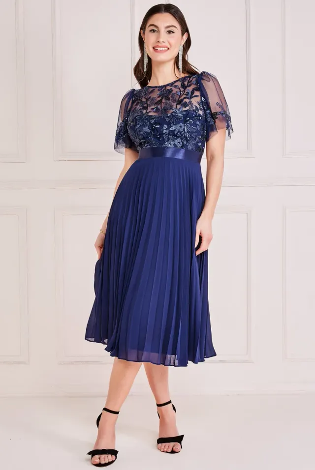 Princesa La Princessa CG3802 midikjole navy plissé