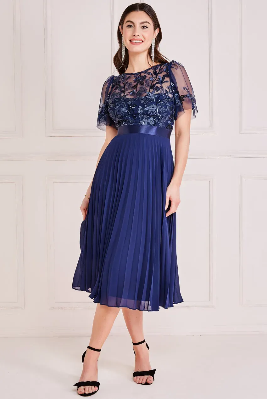 Princesa La Princessa CG3802 midikjole navy plissé