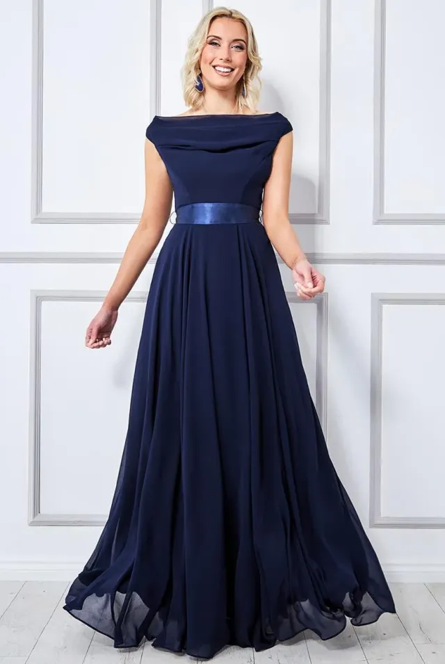 Princesa CG3335 gallakjole chiffon off-shoulder navy