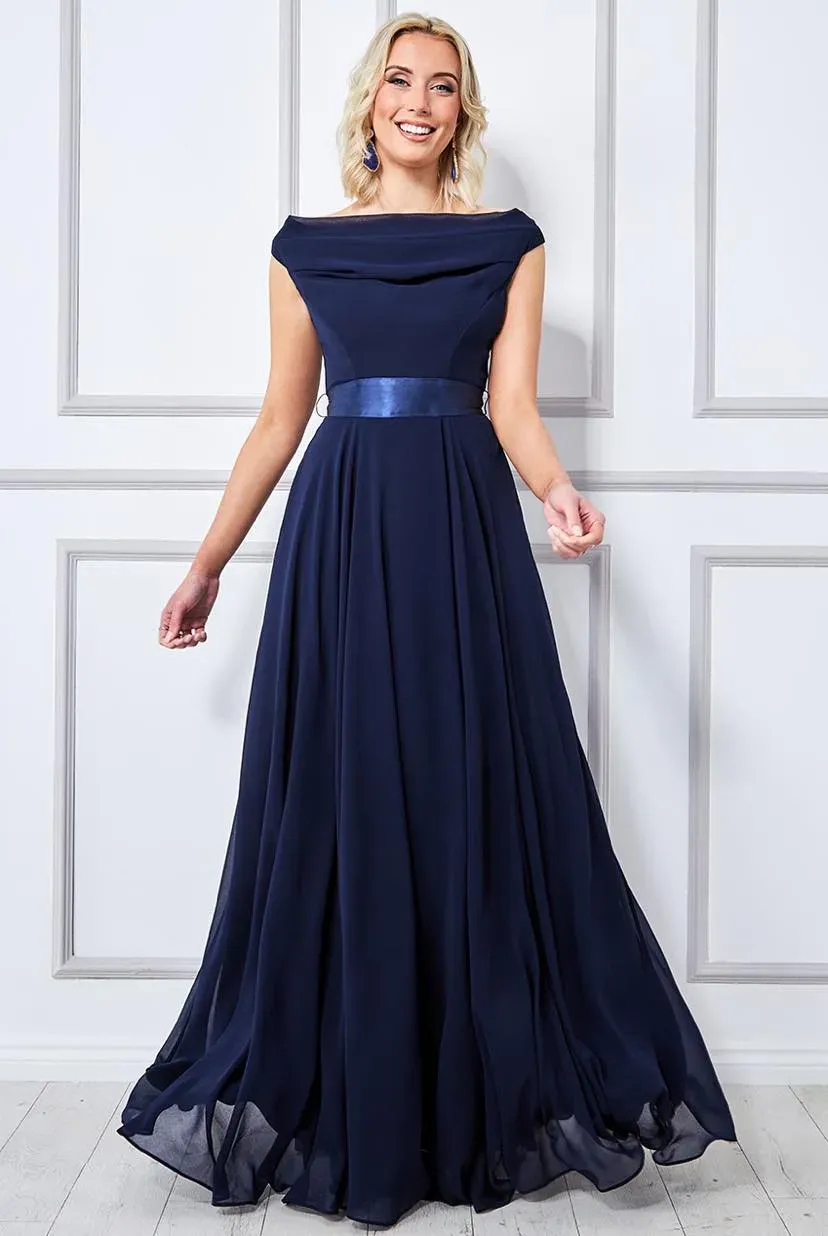 Princesa CG3335 gallakjole chiffon off-shoulder navy