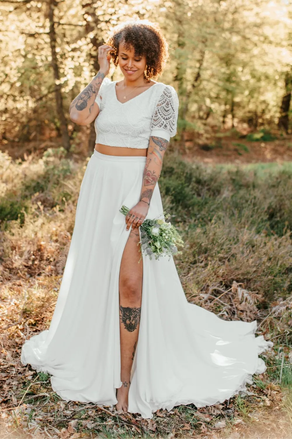 Sanna Lindström Ödla lang chiffon nederdel ivory størrelse 32–54