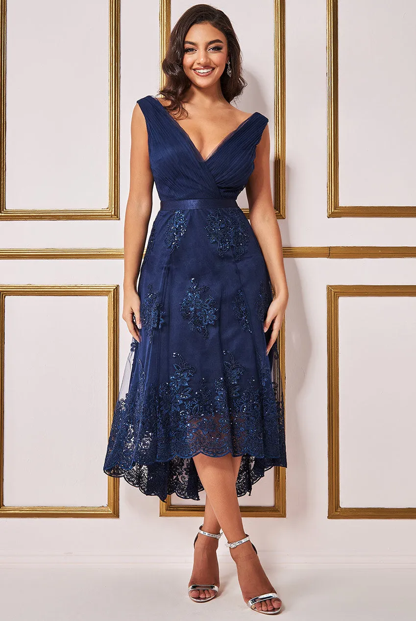 Princesa La Princessa CG3337 midikjole navy/grey str. 36-44 blonde