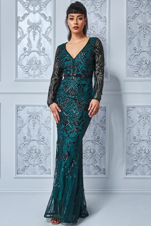 Princesa La Princessa CG3196 aftenkjole Emerald-green pailletter