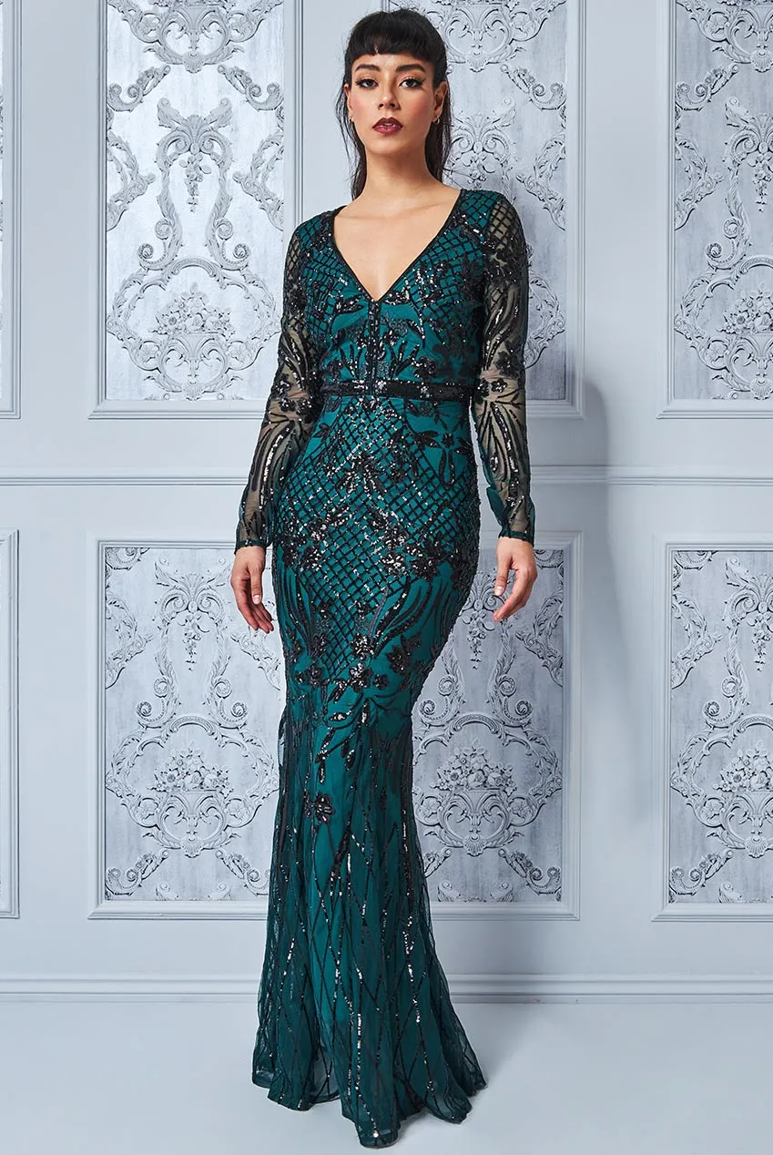 Princesa La Princessa CG3196 aftenkjole Emerald-green pailletter