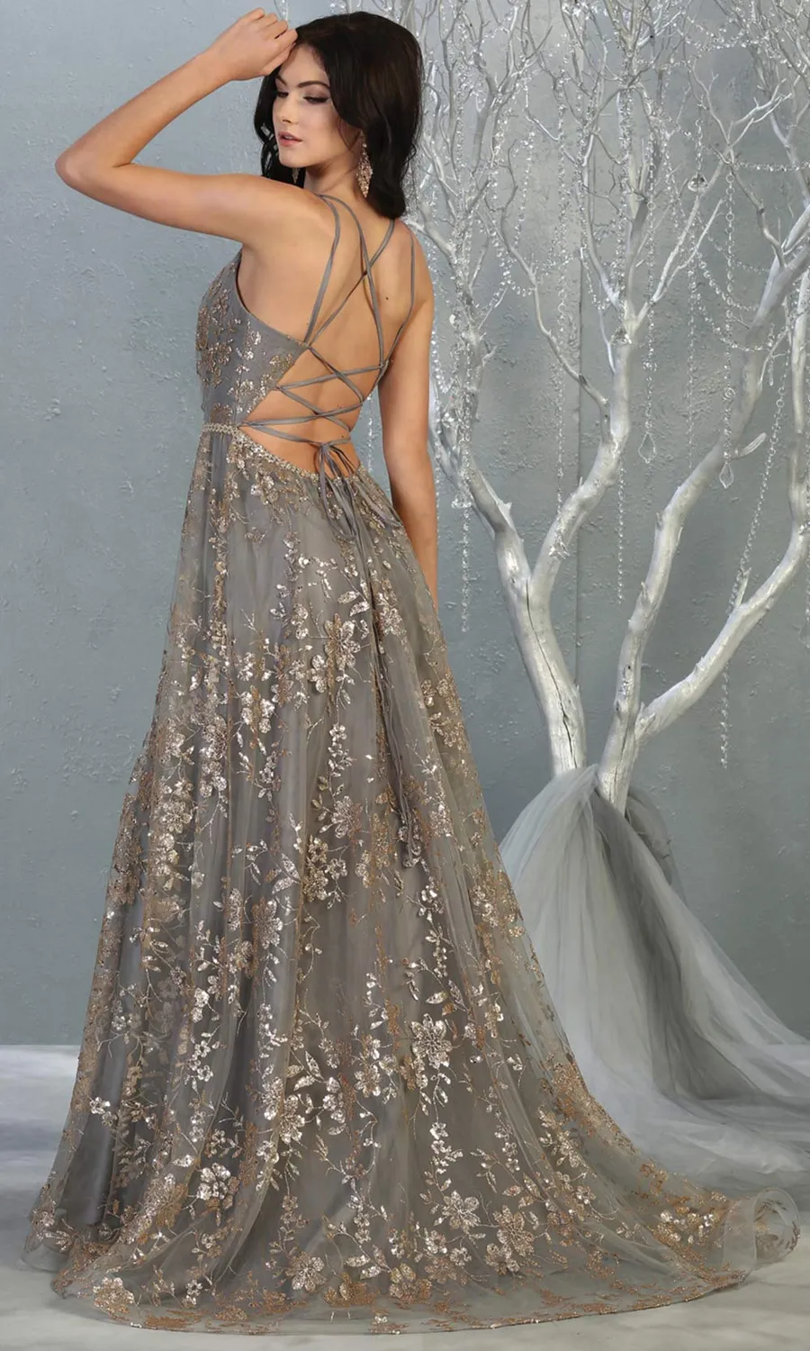 Princesa La Princessa Varenr. 1787 gallakjole Charcoal/Gold glitter
