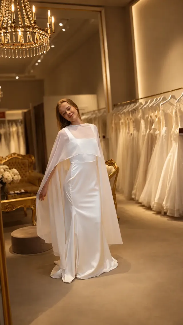Panayotis CHIFFON CAPE 2027 brudekappe one size i chiffon
