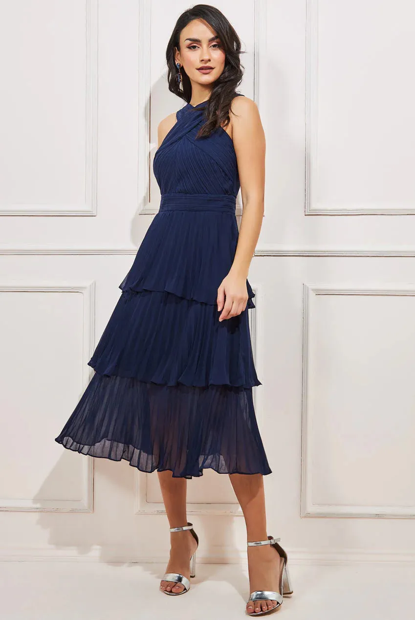 Princesa La Princessa CG3800 chiffonkjole blue/navy midi halterneck