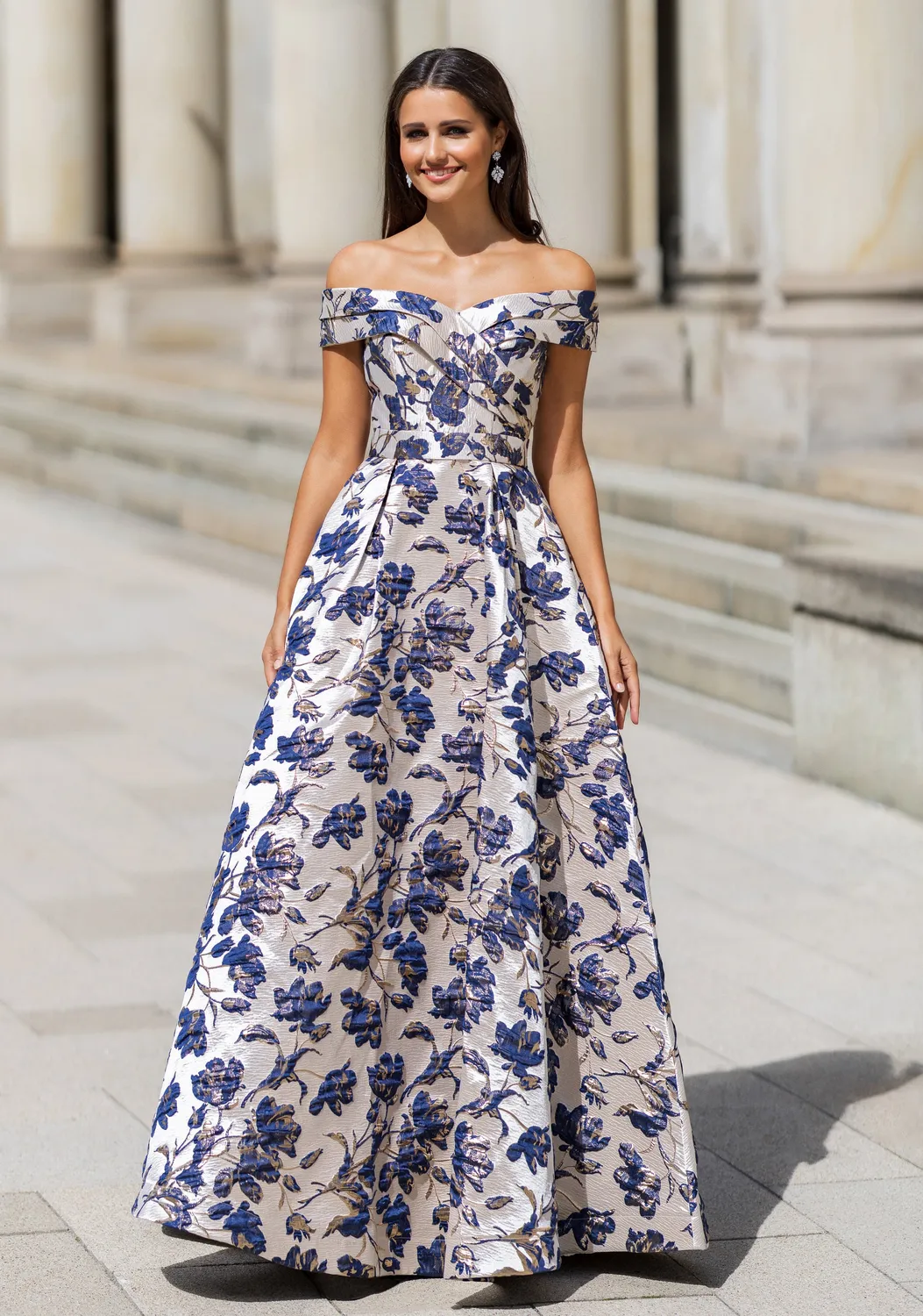 Princesa La Princessa CK0851 brokadekjole blue/gold – off shoulder