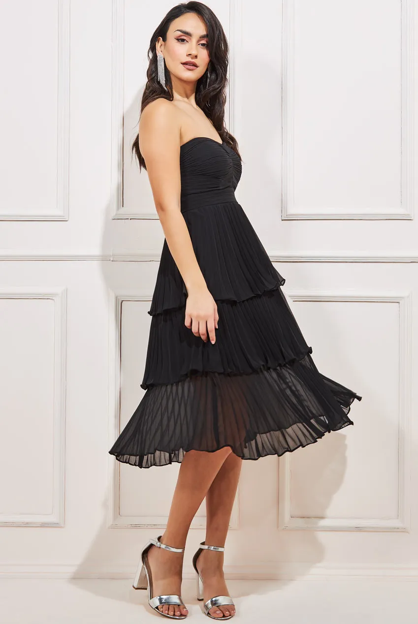 Princesa La Princessa CG3811 midikjole sort – plisseret chiffon