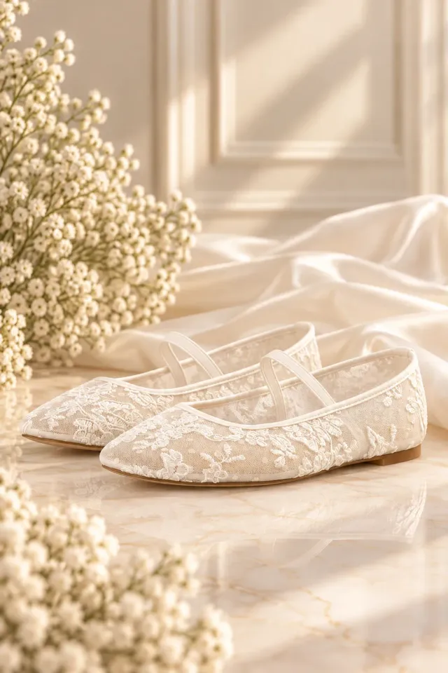 Panayotis Giselle ballerina konfirmationssko ivory str. 36-41 med blonder