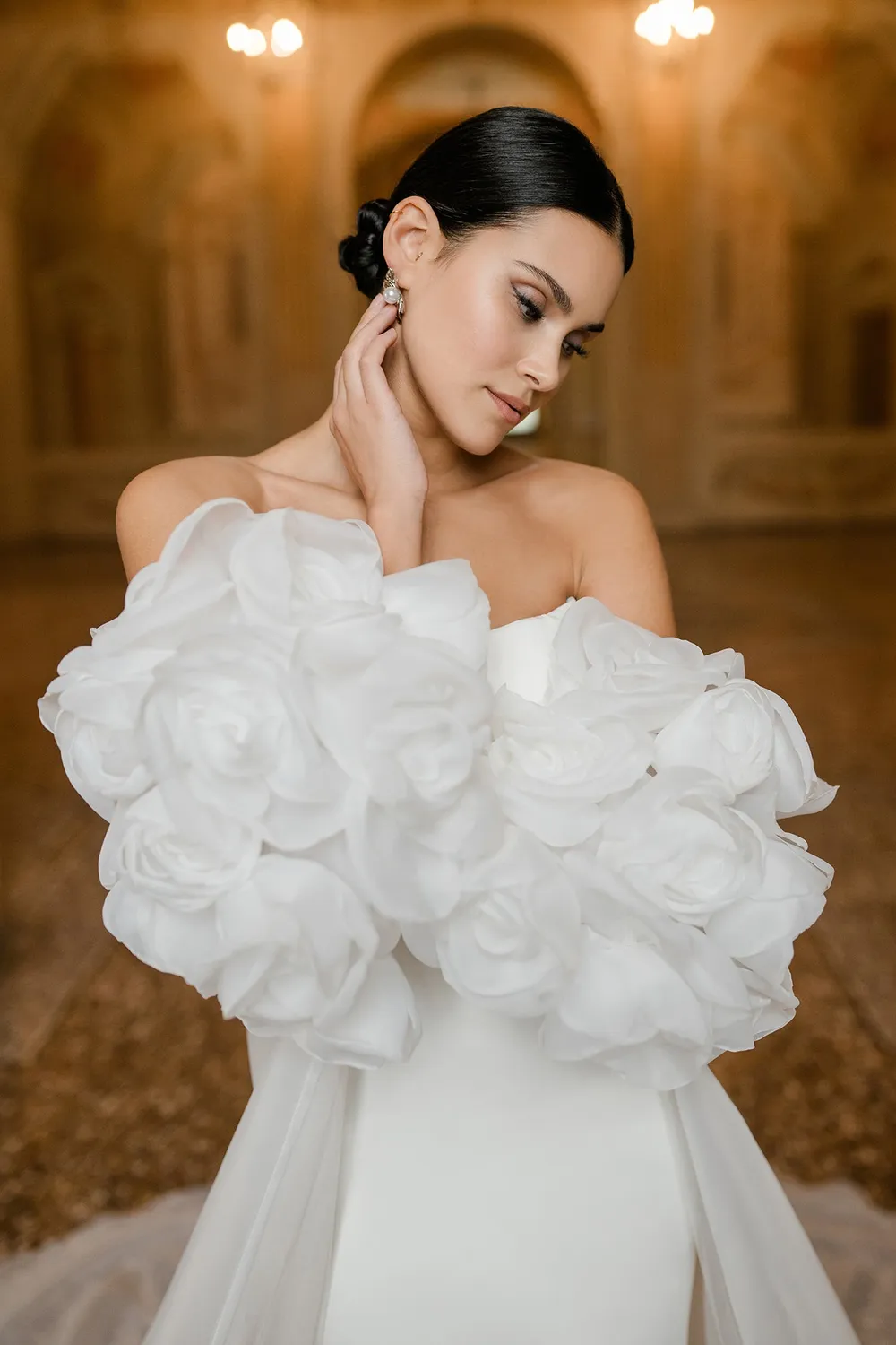 Allure Bridal CP82 brudekappe Ivory organza med rosetter