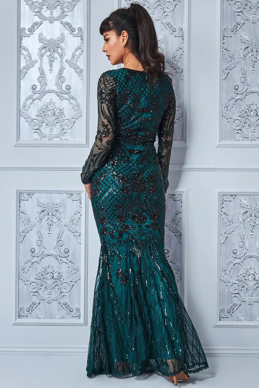 Princesa La Princessa CG3196 aftenkjole Emerald-green pailletter