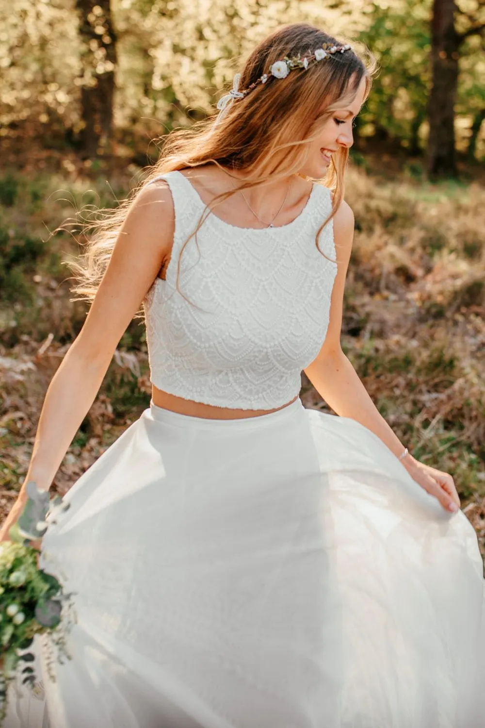 Sanna Lindström Uggla lang chiffon nederdel ivory