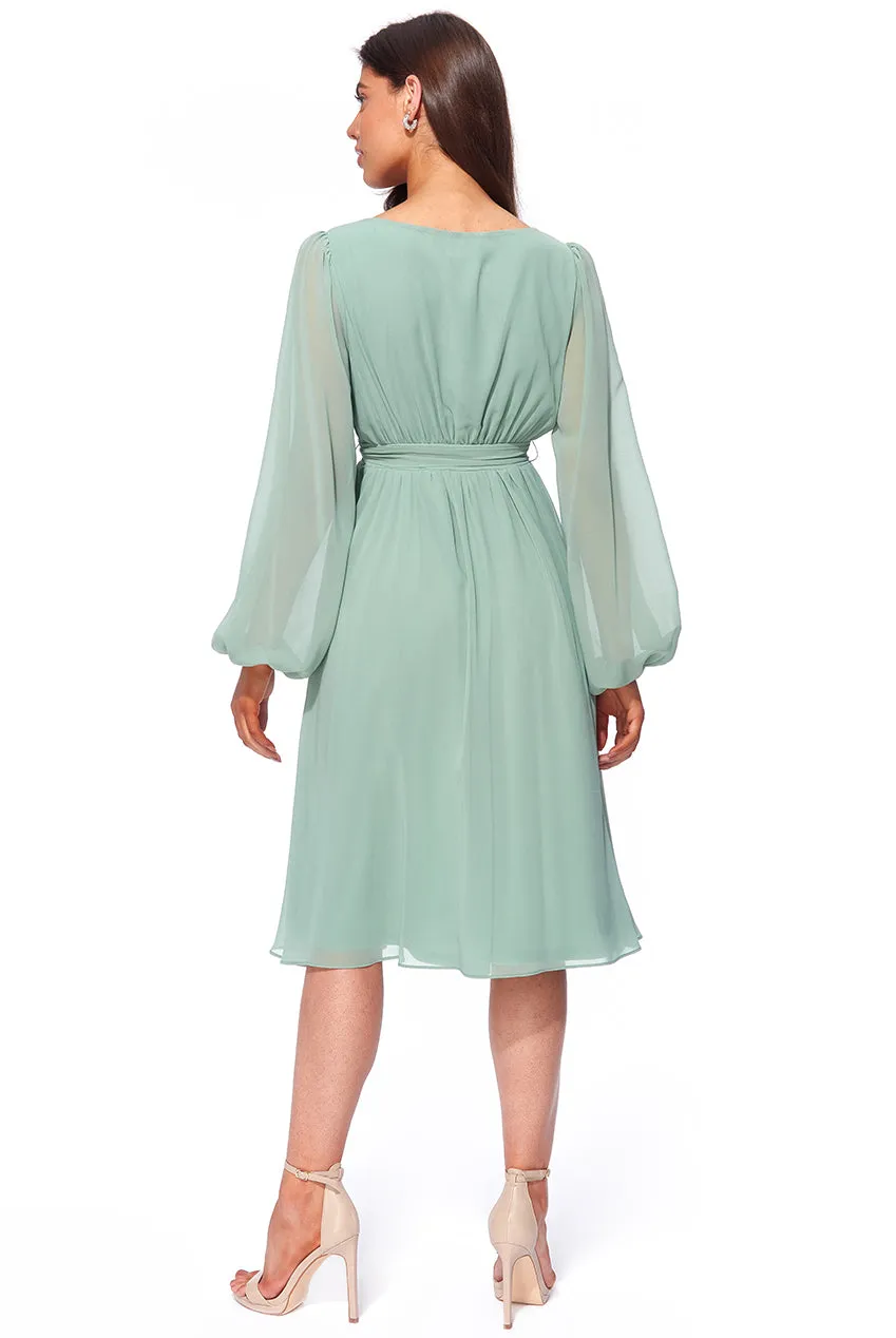 Princesa La Princessa CG2927 chiffonkjole sagegreen midi lange ærmer