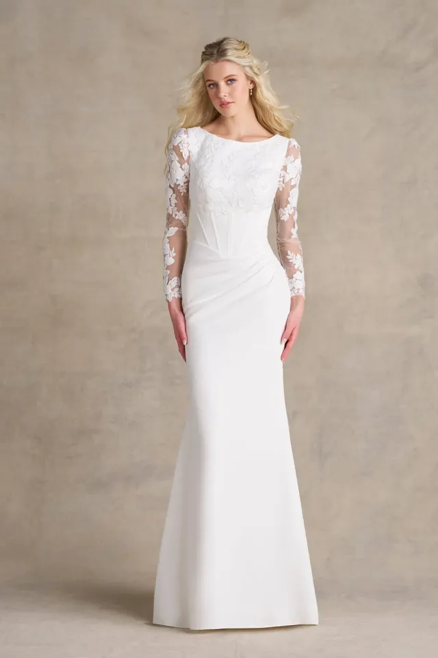 Allure Modest M801NC brudekjole Ivory med lange ærmer