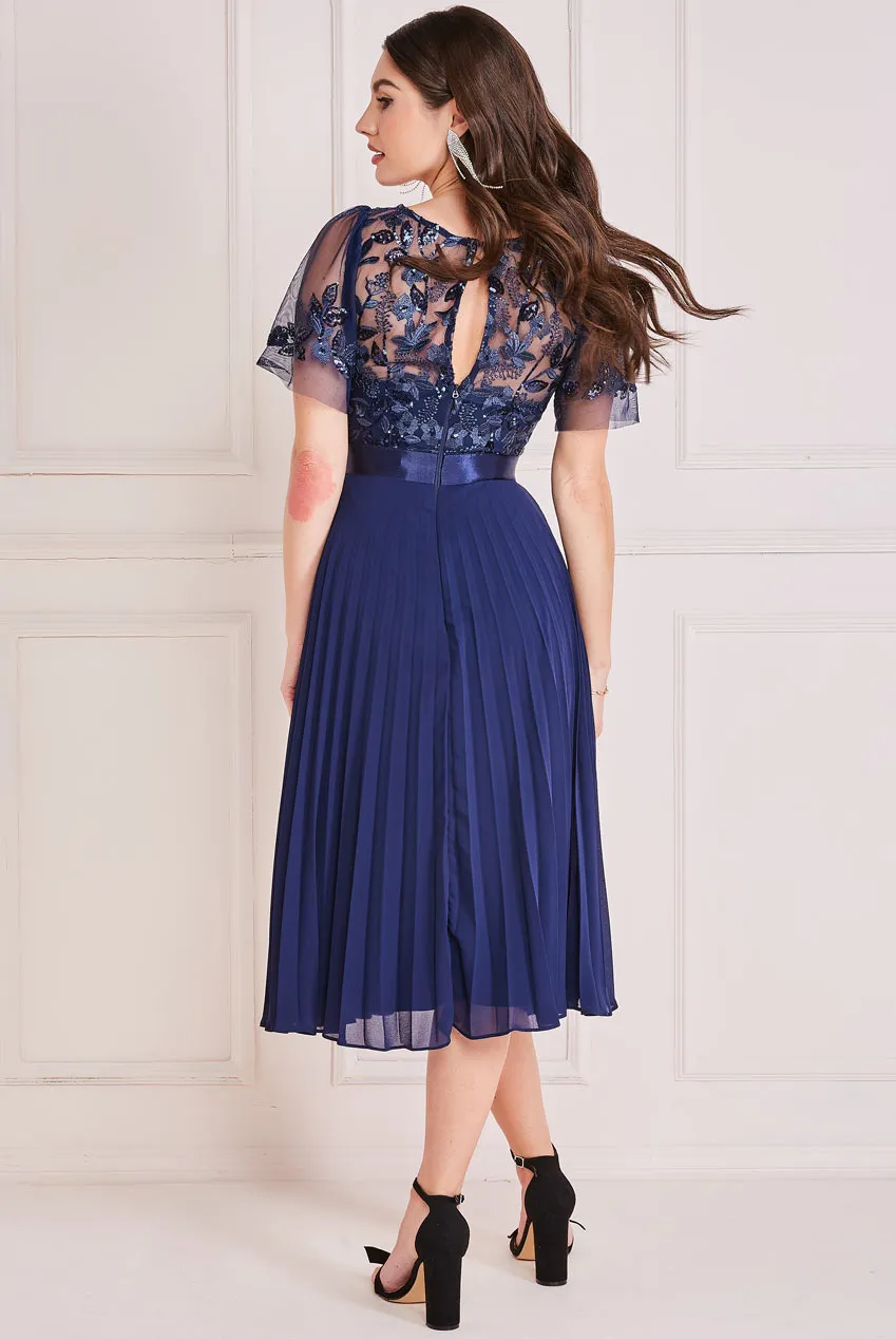 Princesa La Princessa CG3802 midikjole navy plissé