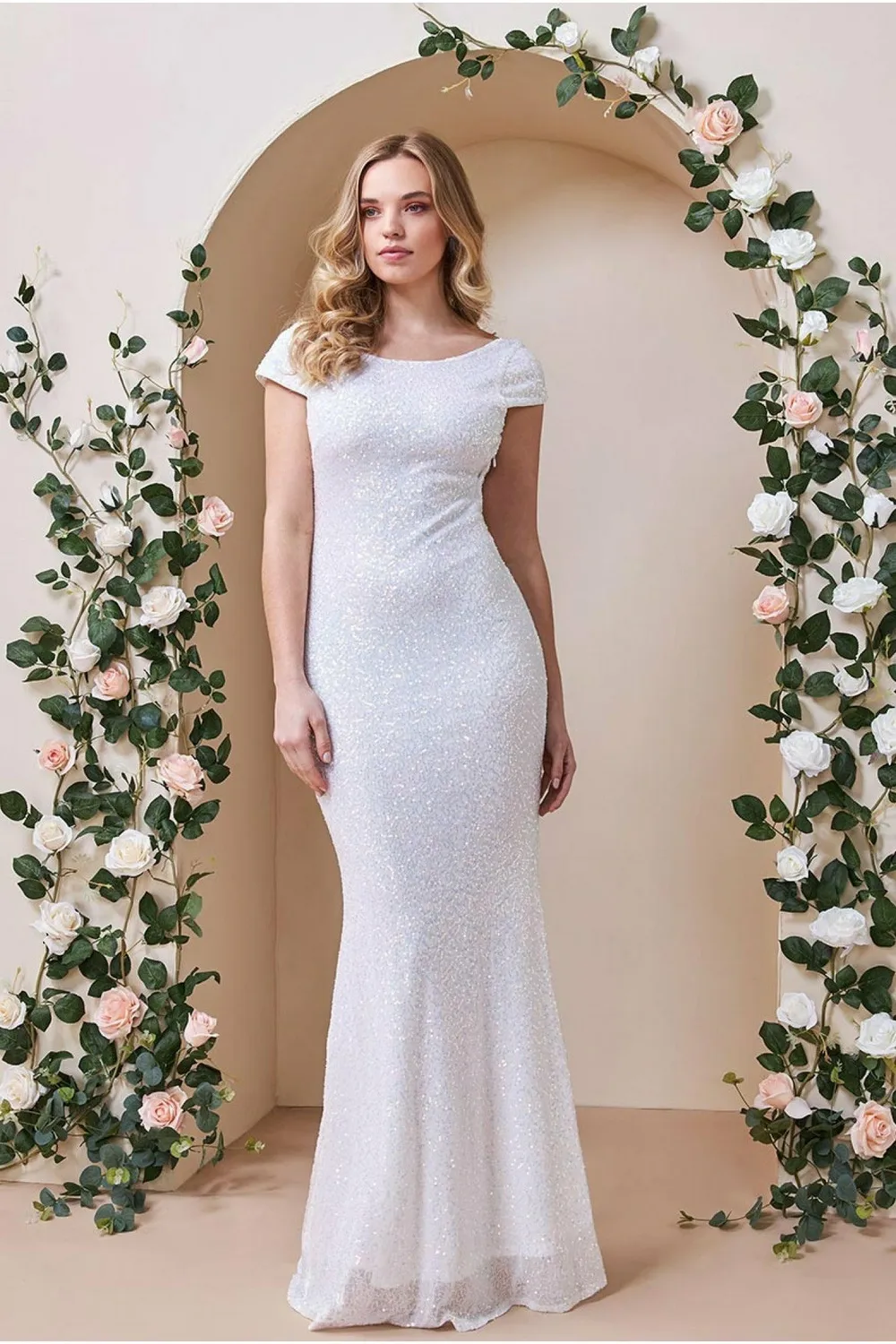 Princesa CG3191W pailletkjole hvid åben ryg