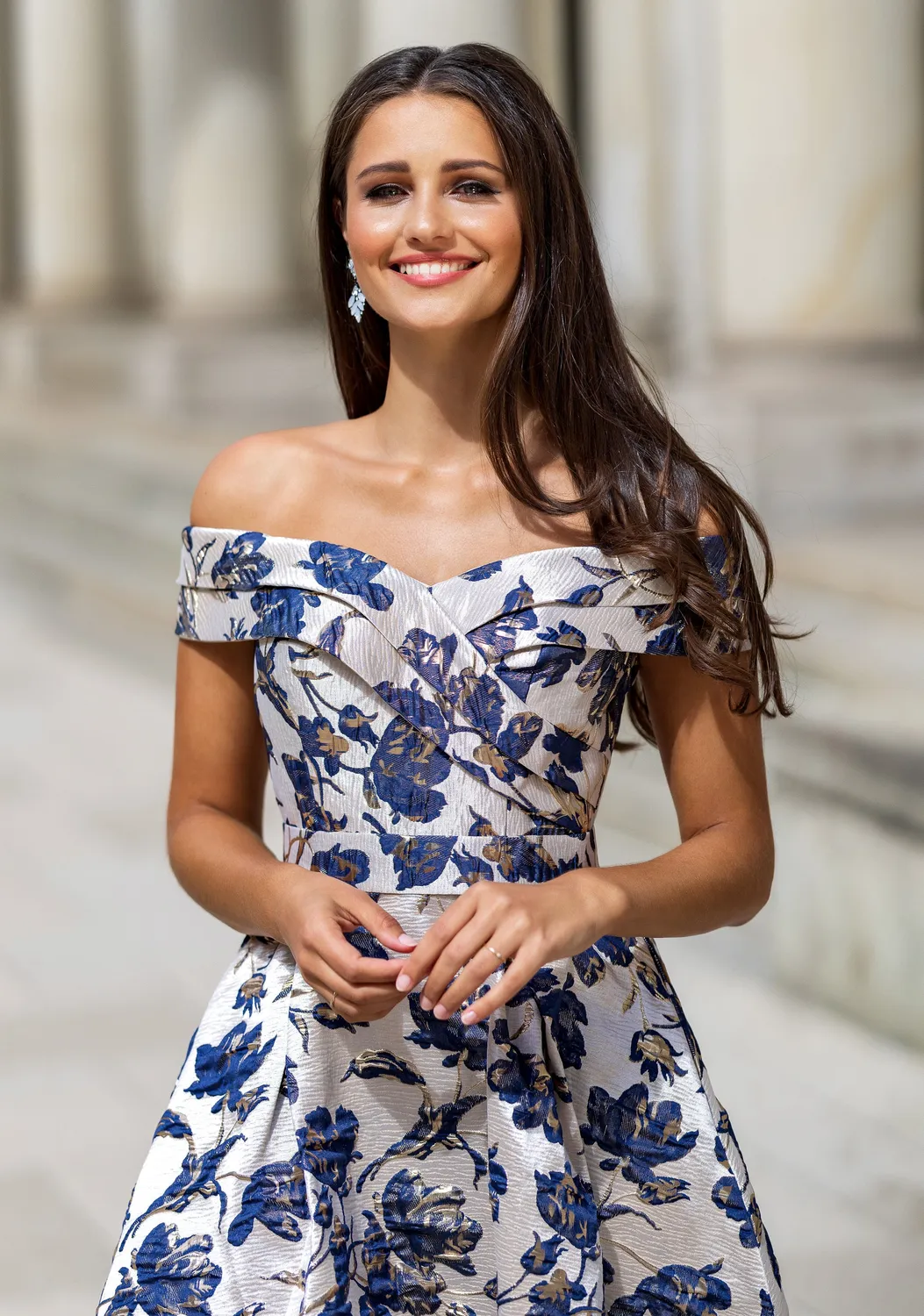 Princesa La Princessa CK0851 brokadekjole blue/gold – off shoulder