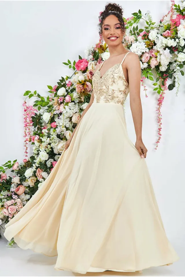 Princesa La Princessa CG3397 chiffonkjole creme V-hals