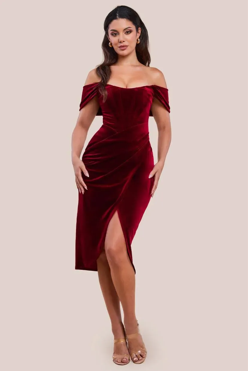 Princesa CG4066 velourkjole burgundy off-shoulder
