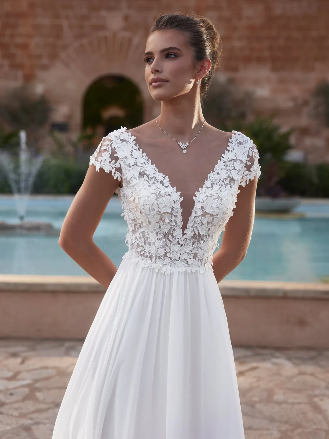 Princesa La Princessa Olena brudekjole i chiffon med 3D-blonde