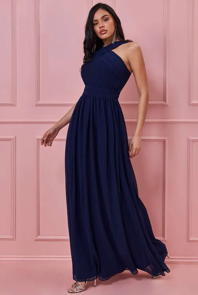 Princesa La Princessa CG3076 chiffonkjole navy halterneck