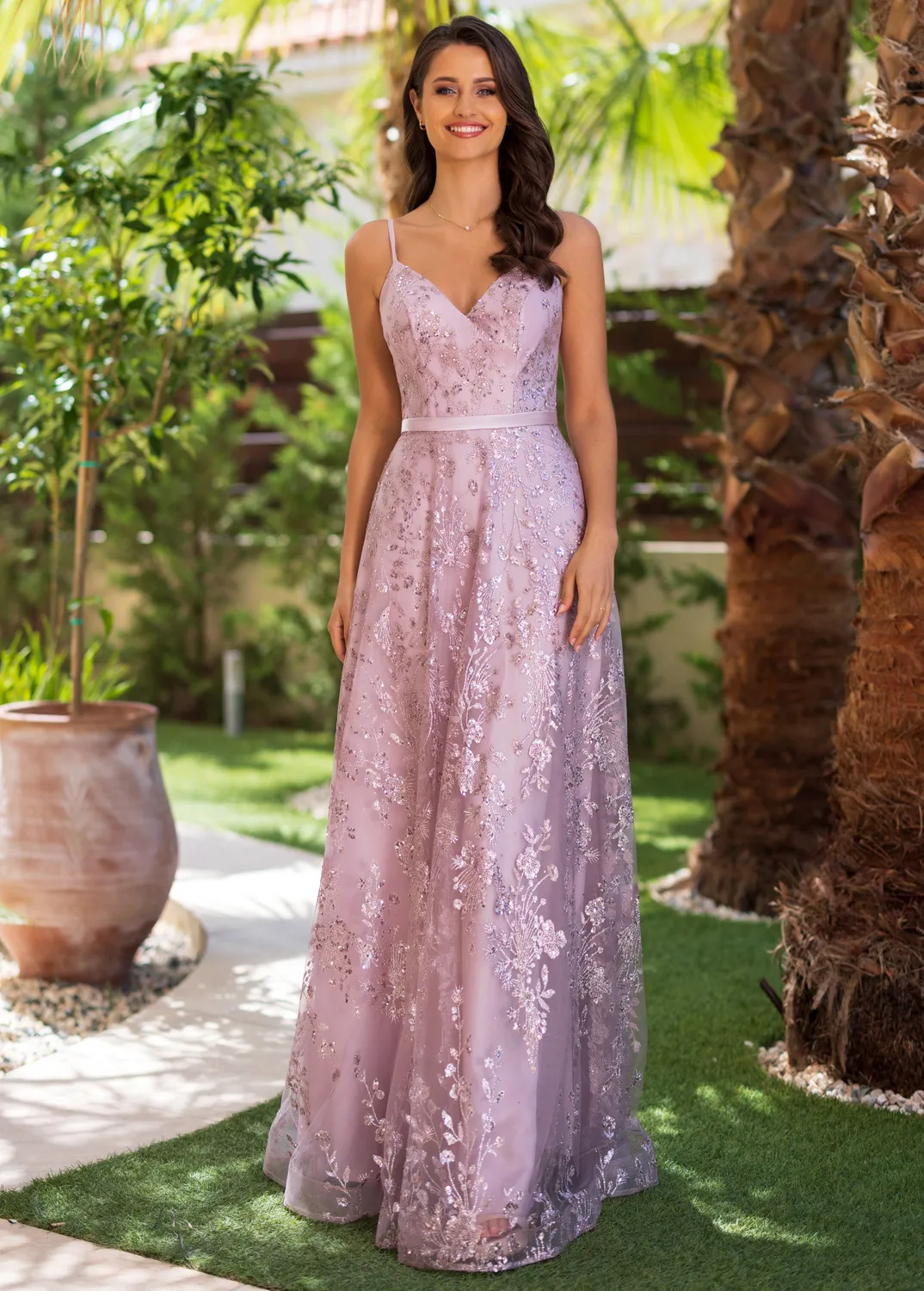 Princesa CK0933 festkjole i tyl med glitter og tynde stropper