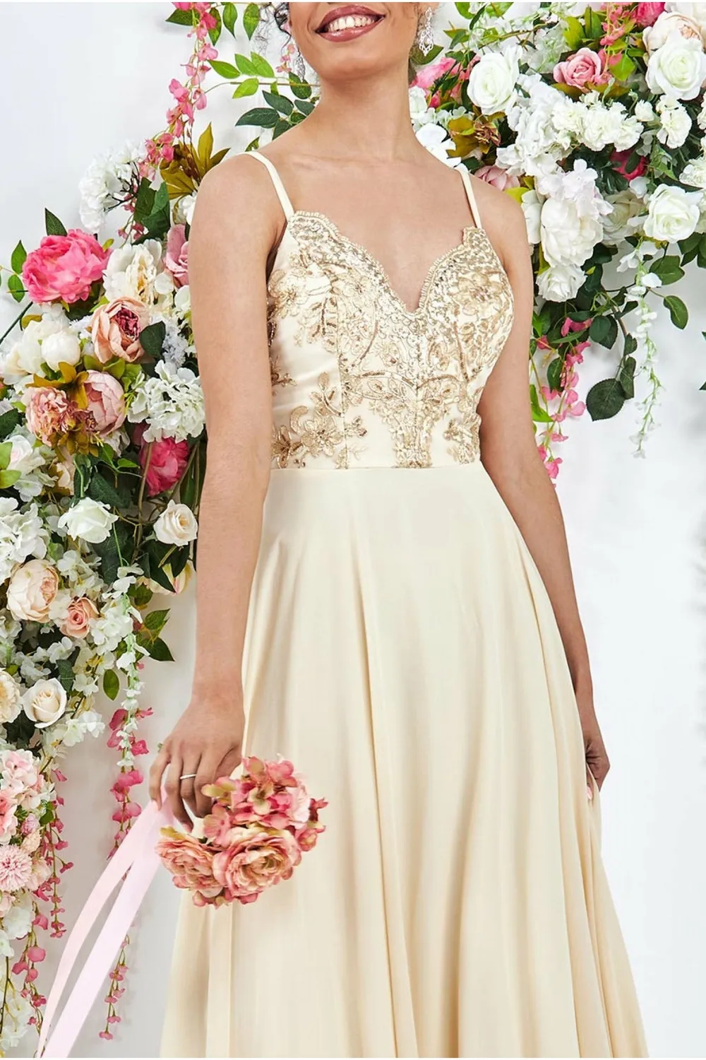 Princesa La Princessa CG3397 chiffonkjole creme V-hals