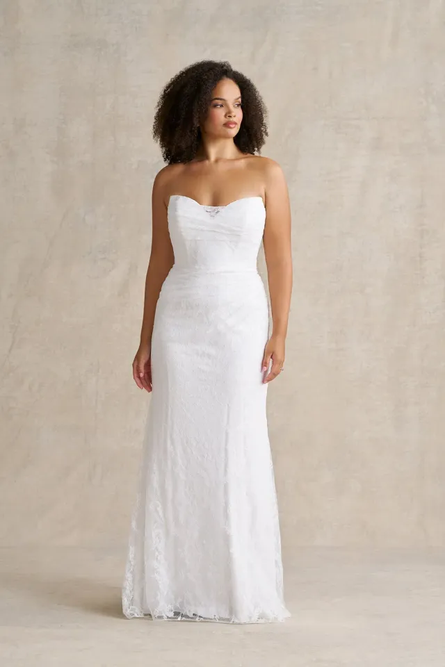 Allure Romance R3990 sheath brudekjole Ivory rynket blonde