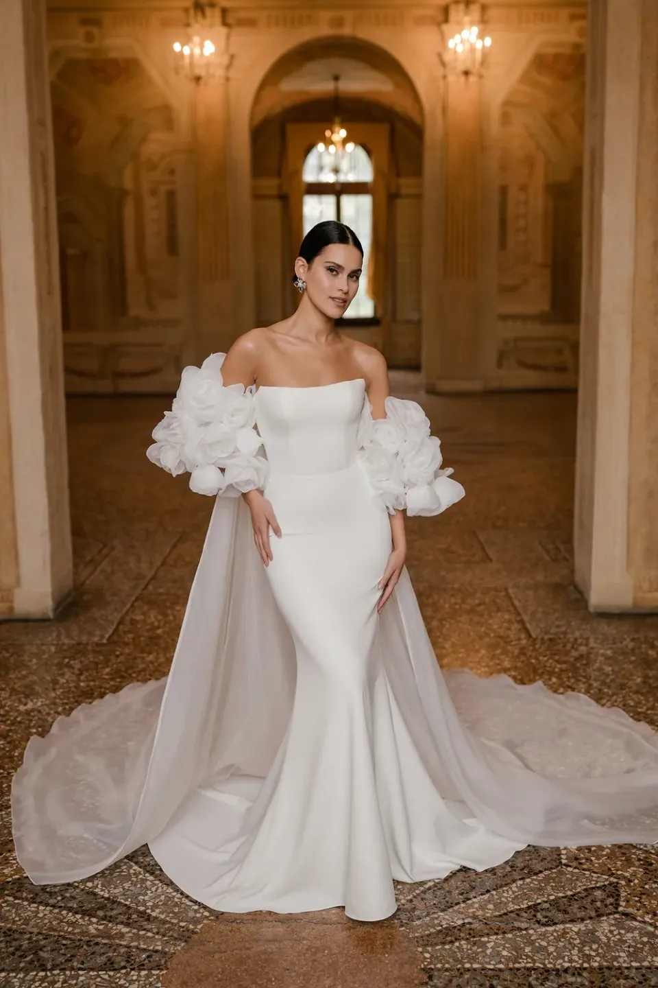 Allure Bridal CP82 brudekappe Ivory organza med rosetter