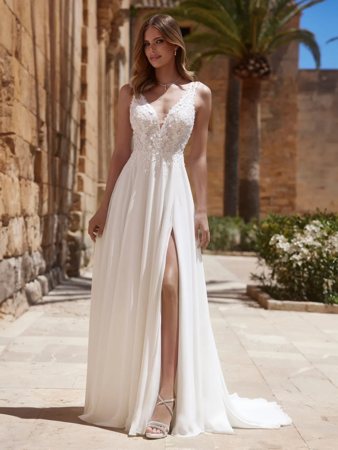 Princesa La Princessa Kerena brudekjole i chiffon med slids