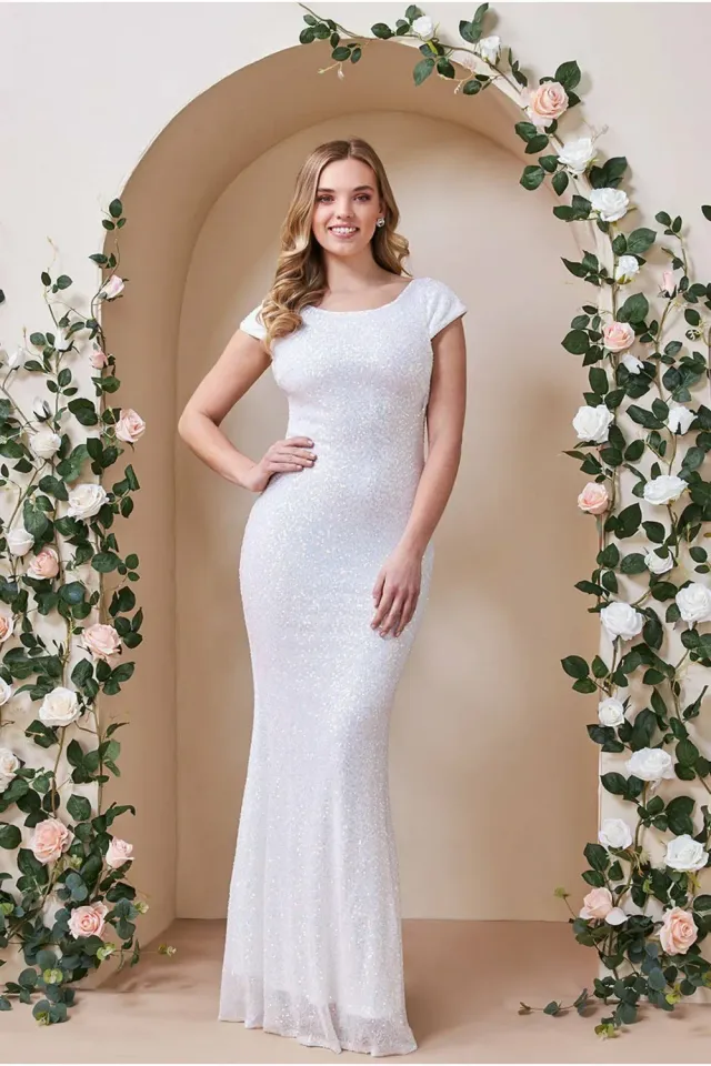 Princesa CG3191W pailletkjole hvid åben ryg