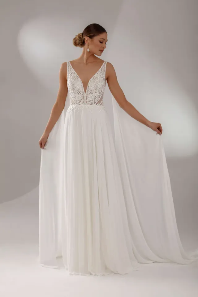 Princesa La Princessa Loes chiffonkjole ivory med blonder