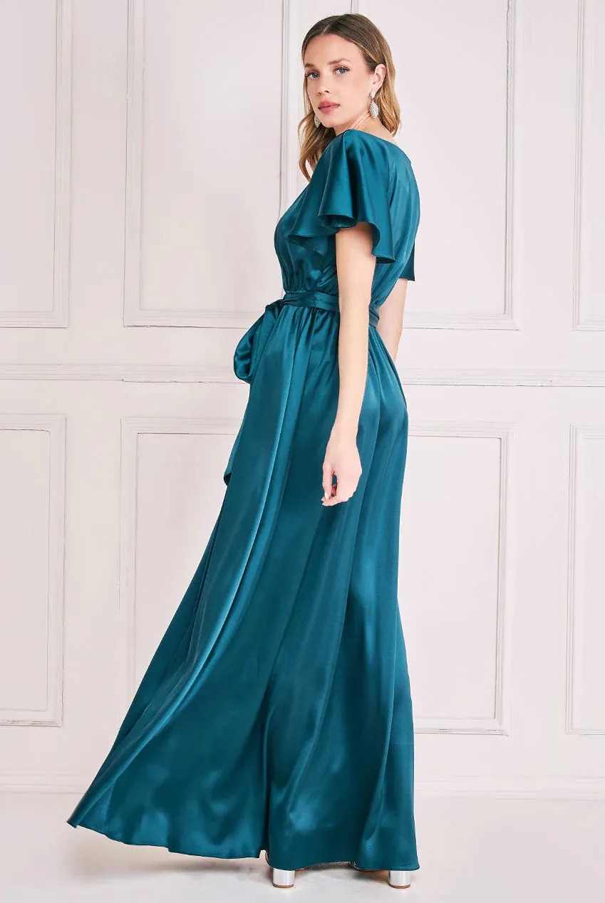 Princesa La Princessa CG3640 kort kjole Emerald-Green satin V-hals