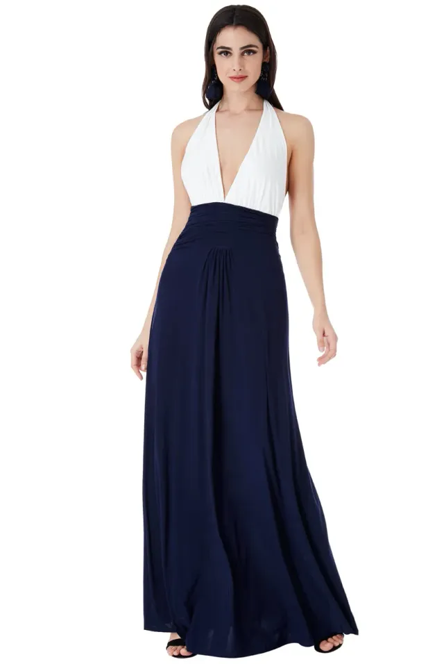 Princesa CG1609 festkjole navy/hvid med åben ryg