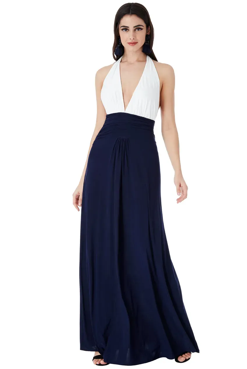 Princesa CG1609 festkjole navy/hvid med åben ryg