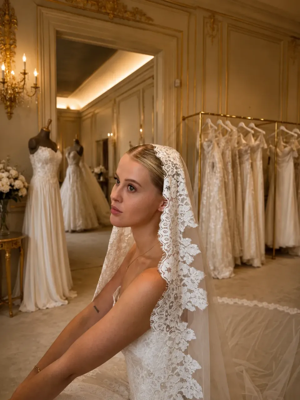 Panayotis Mantilla brudeslør 110 cm med blondekant