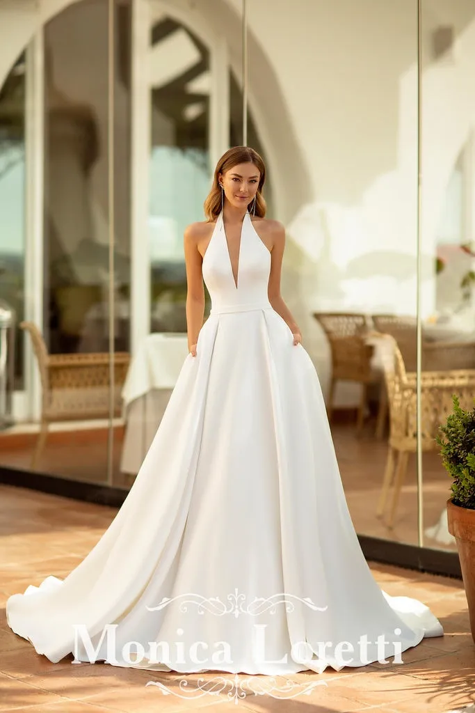 Princesa ML8237 brudekjole ivory chiffon halter