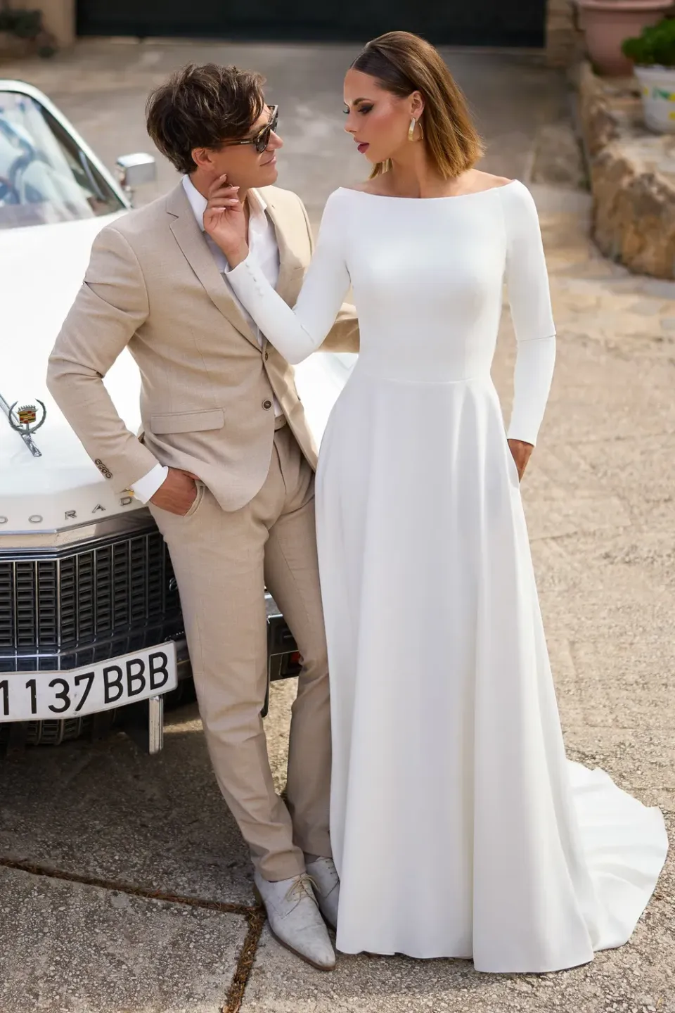 Princesa MTL26101 brudekjole ivory crepe lang ærme