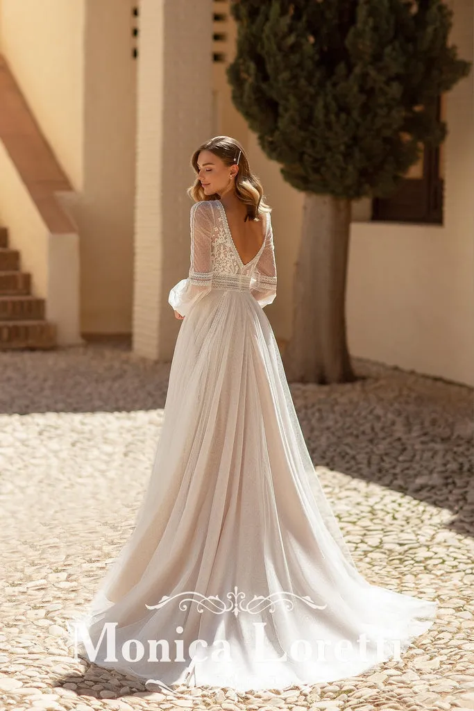 Monica Loretti 8244 brudekjole blonder chiffon